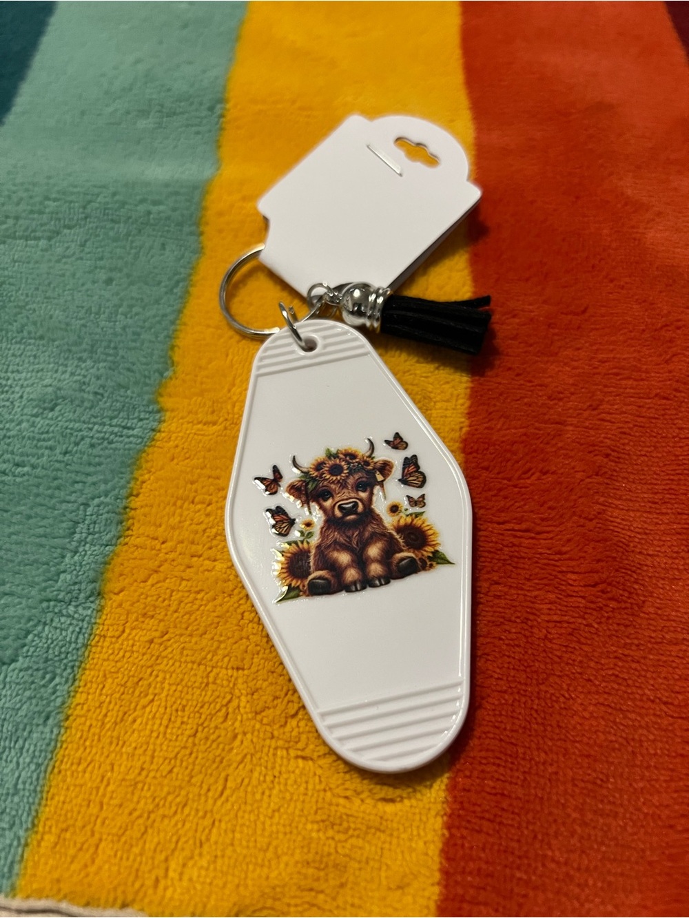 Sunflower Highland Cow Keychain 🌻